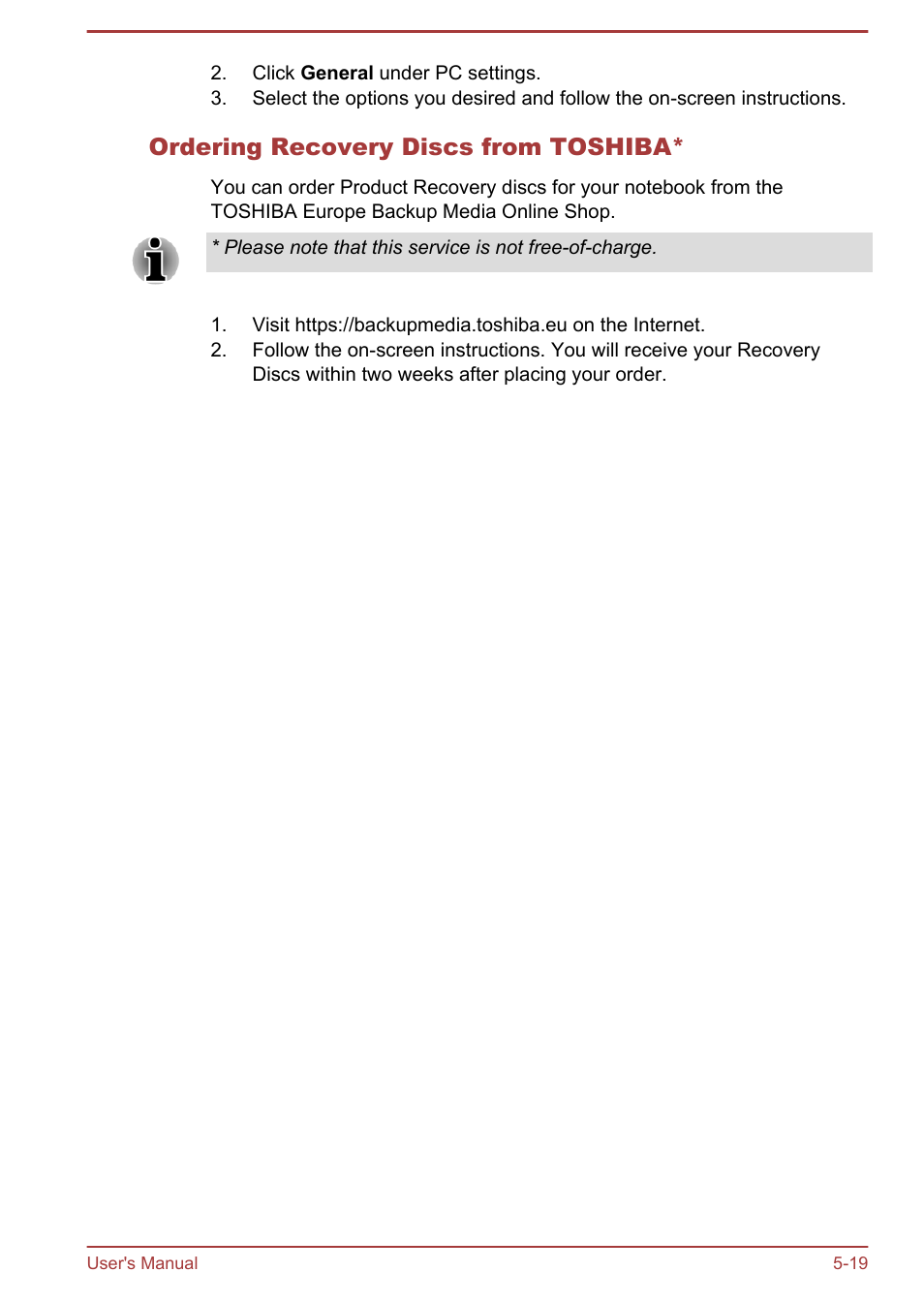 Ordering recovery discs from toshiba | Toshiba LX830-C User Manual | Page 121 / 138
