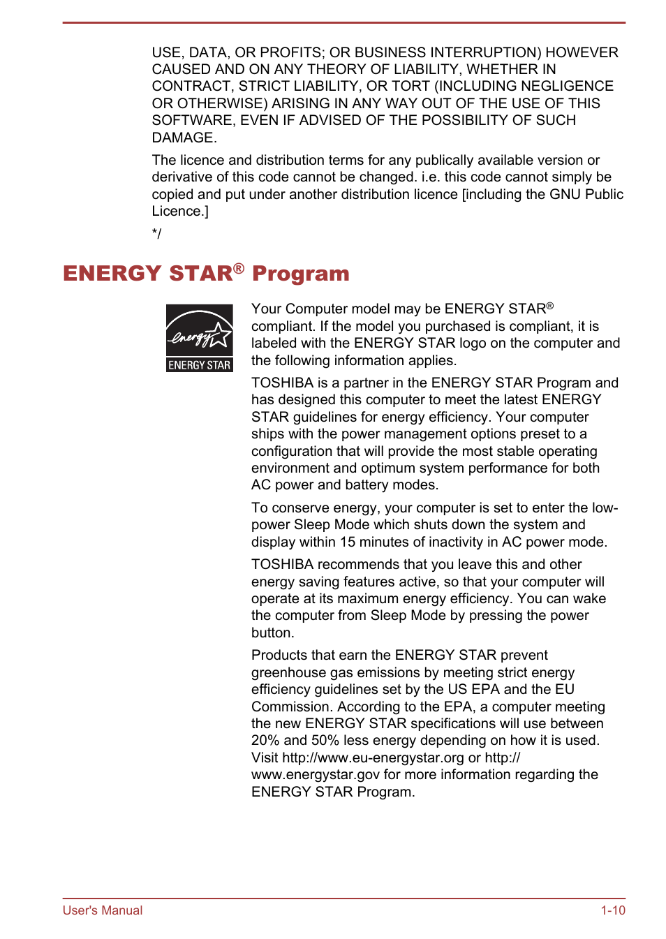 Energy star® program, Energy star® program -10, Energy star | Program | Toshiba LX830-C User Manual | Page 14 / 138