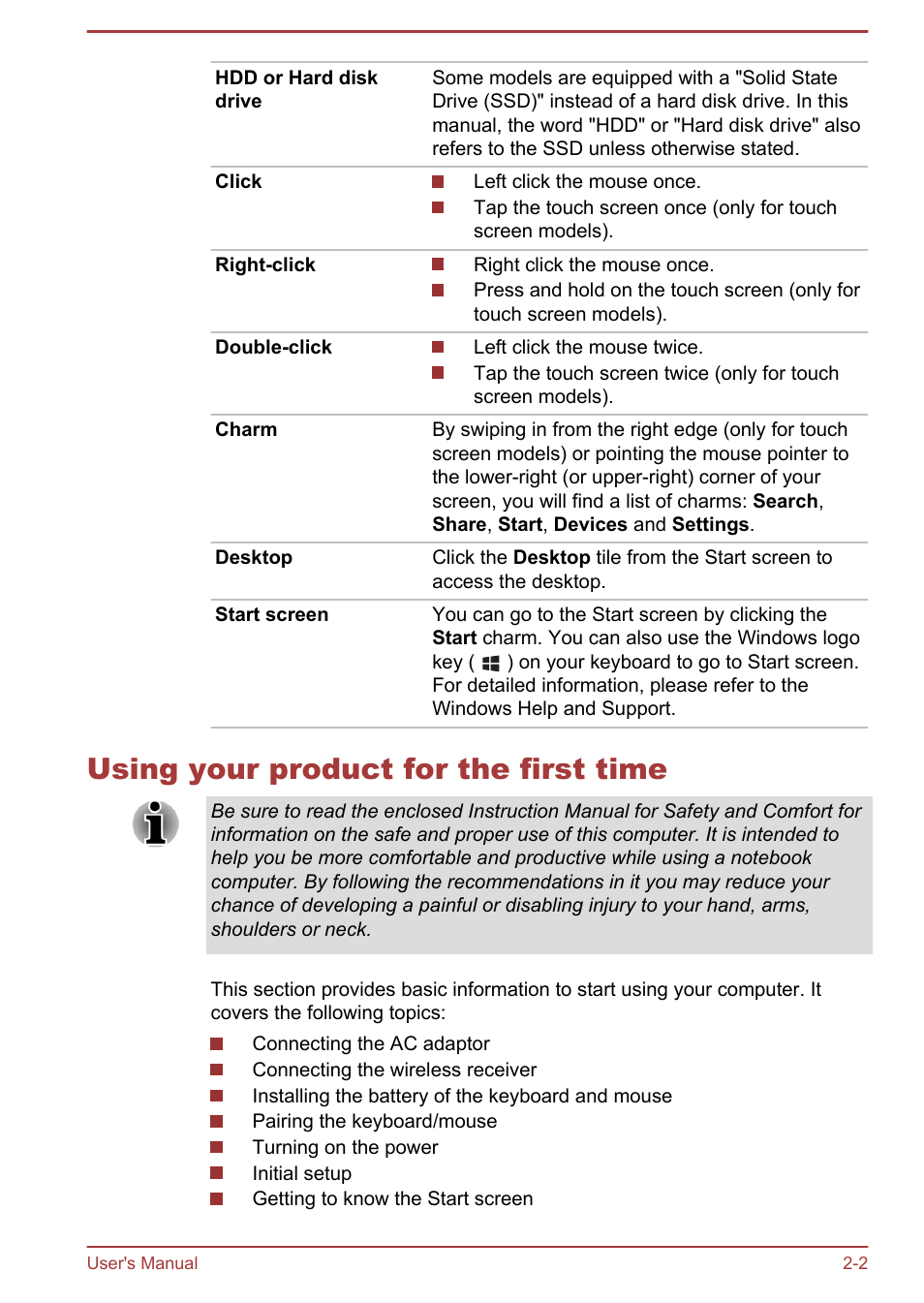 Using your product for the first time, Using your product for the first time -2 | Toshiba LX830-C User Manual | Page 31 / 138