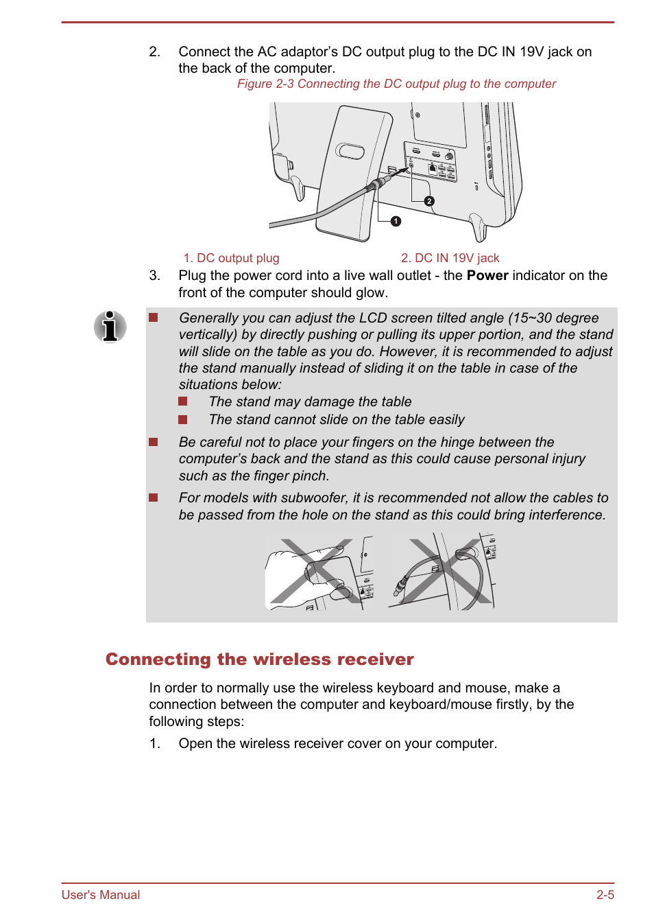 Connecting the wireless receiver | Toshiba LX830-C User Manual | Page 34 / 138