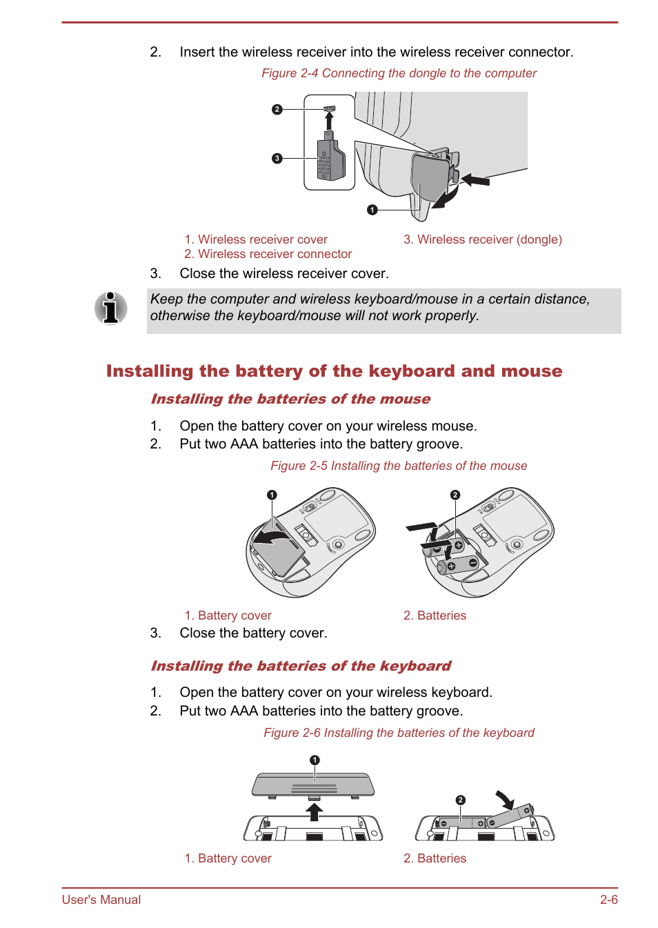 Installing the battery of the keyboard and mouse | Toshiba LX830-C User Manual | Page 35 / 138