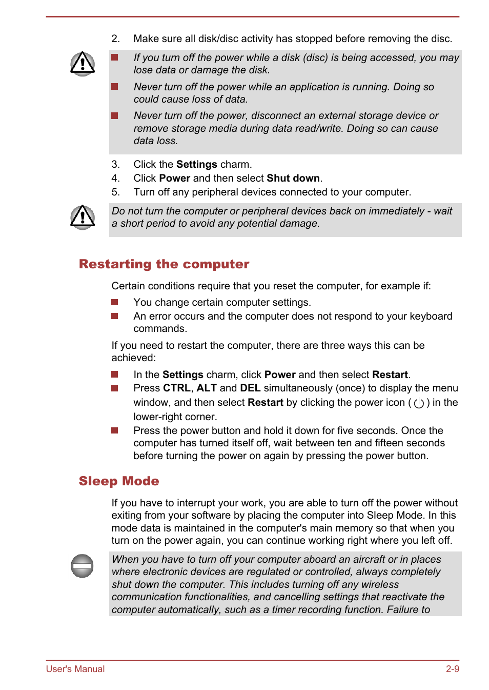 Restarting the computer, Sleep mode | Toshiba LX830-C User Manual | Page 38 / 138