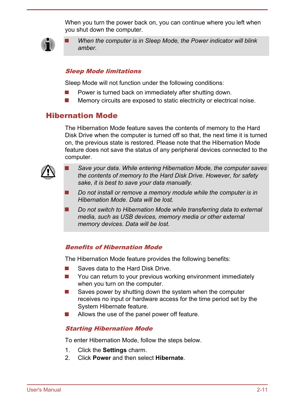 Hibernation mode | Toshiba LX830-C User Manual | Page 40 / 138