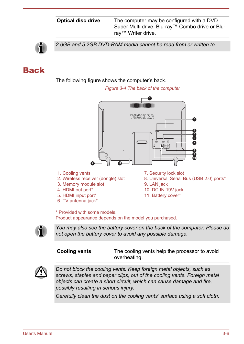 Back, Back -6 | Toshiba LX830-C User Manual | Page 47 / 138