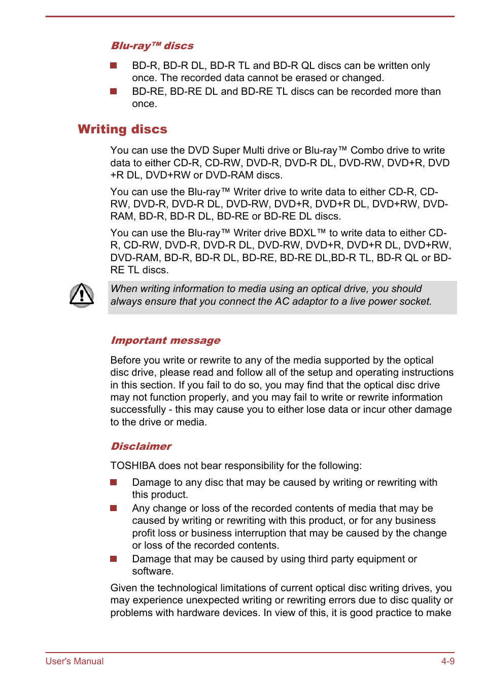 Writing discs | Toshiba LX830-C User Manual | Page 69 / 138