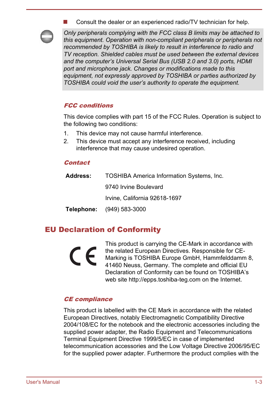 Eu declaration of conformity | Toshiba LX830-C User Manual | Page 7 / 138