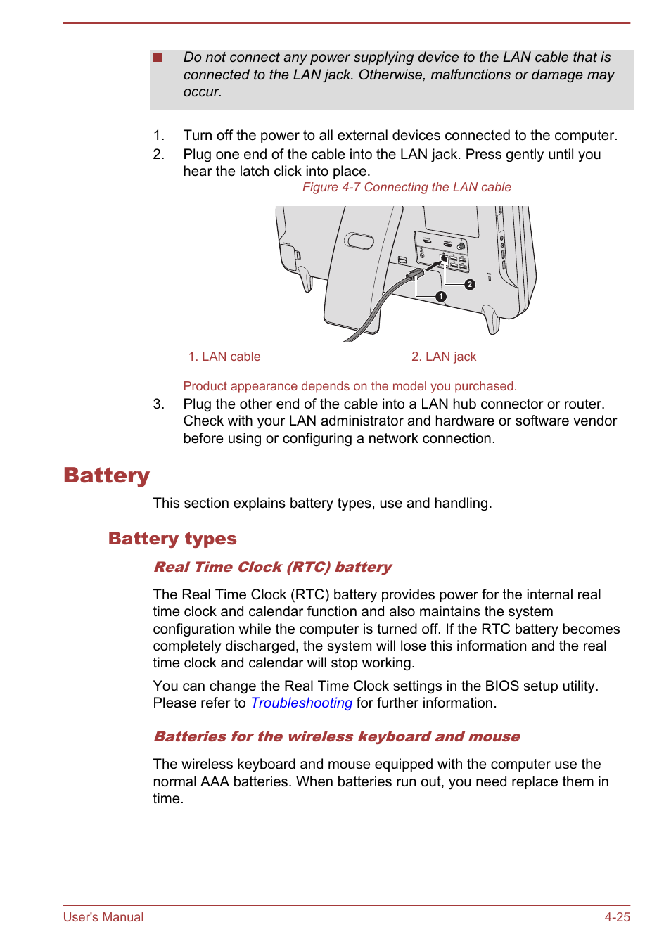 Battery, Battery types, Battery -25 | Toshiba LX830-C User Manual | Page 85 / 138