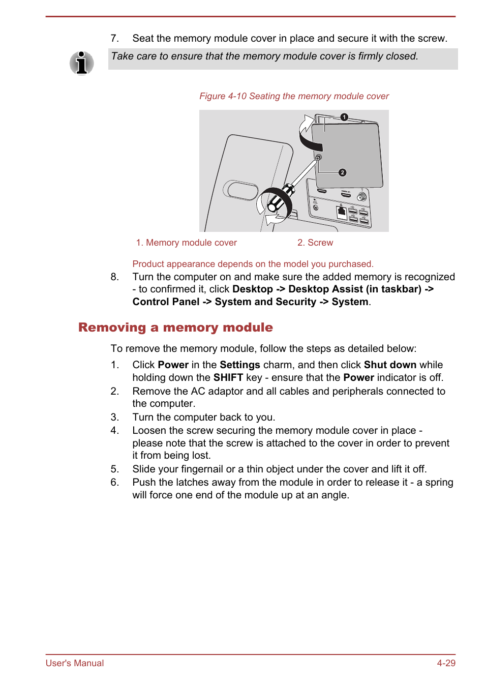 Removing a memory module | Toshiba LX830-C User Manual | Page 89 / 138