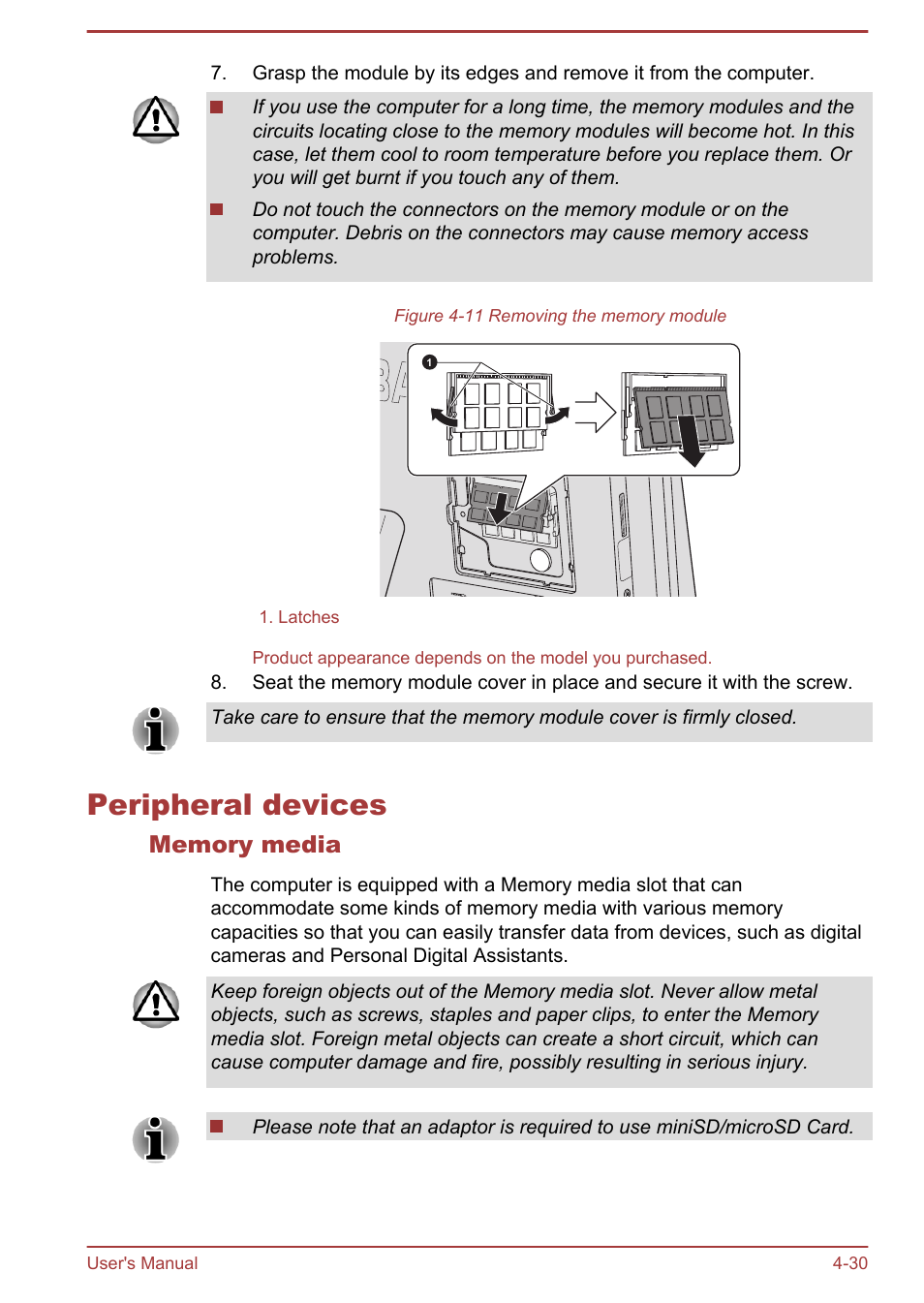 Peripheral devices, Memory media, Peripheral devices -30 | Toshiba LX830-C User Manual | Page 90 / 138