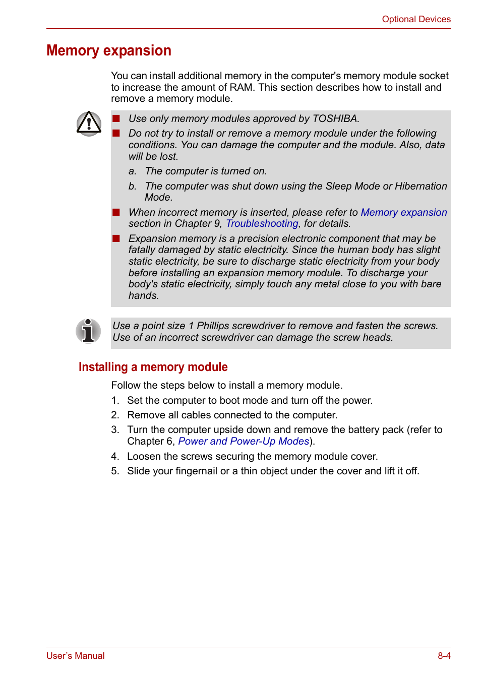 Memory expansion, Memory expansion -4 | Toshiba Satellite L30 (PSL33) User Manual | Page 105 / 162