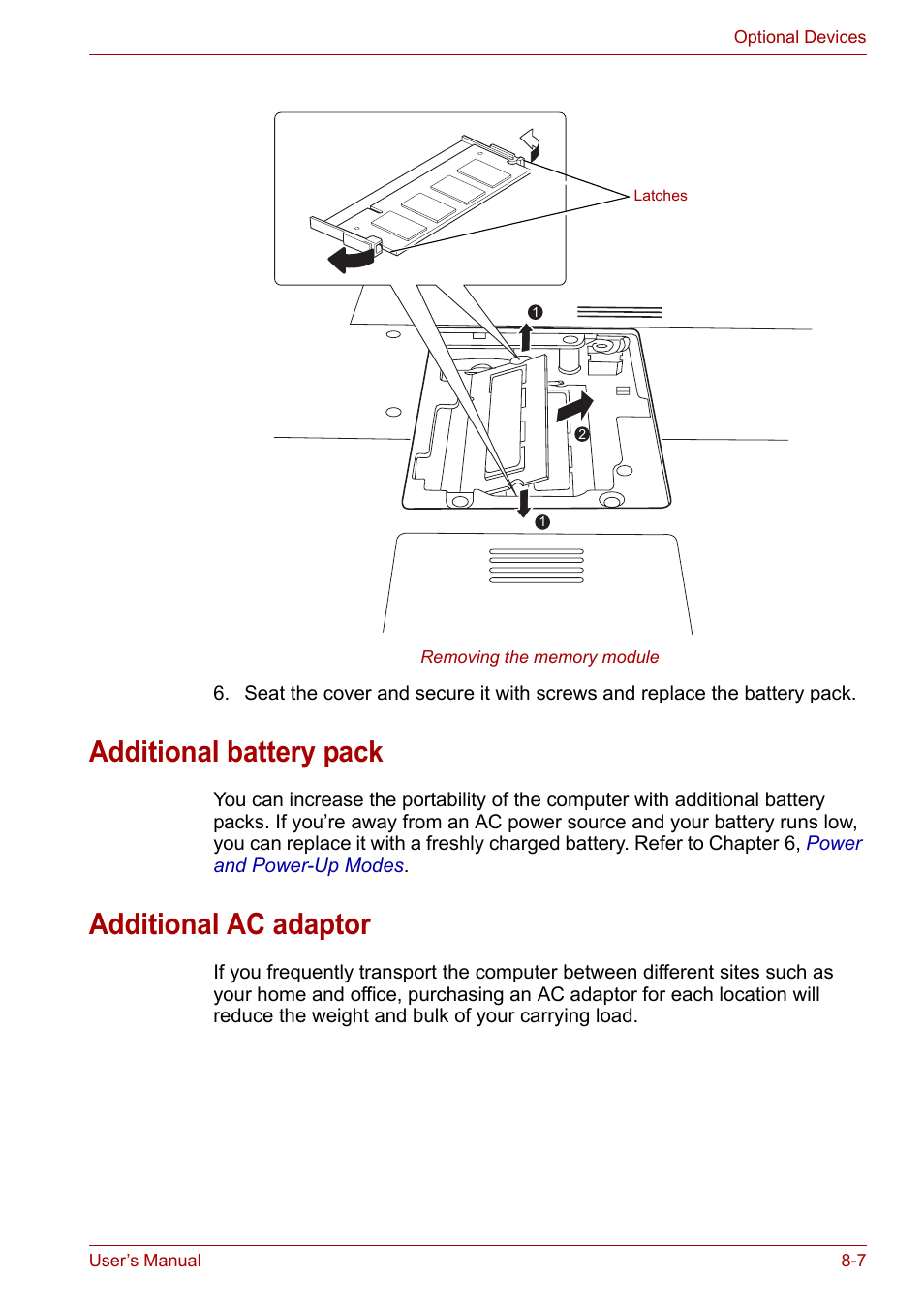 Additional battery pack, Additional ac adaptor | Toshiba Satellite L30 (PSL33) User Manual | Page 108 / 162