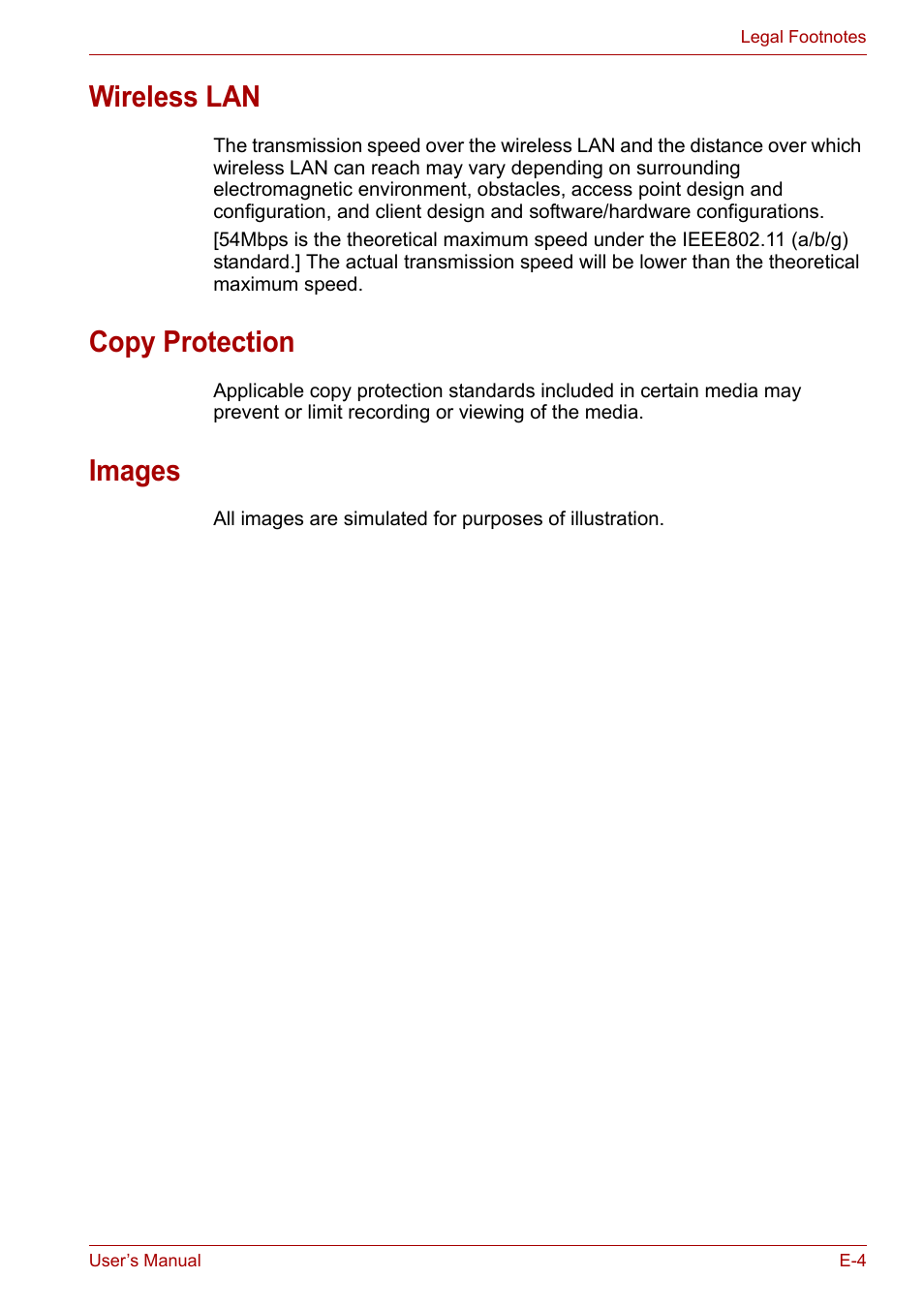 Wireless lan, Copy protection, Images | Toshiba Satellite L30 (PSL33) User Manual | Page 145 / 162