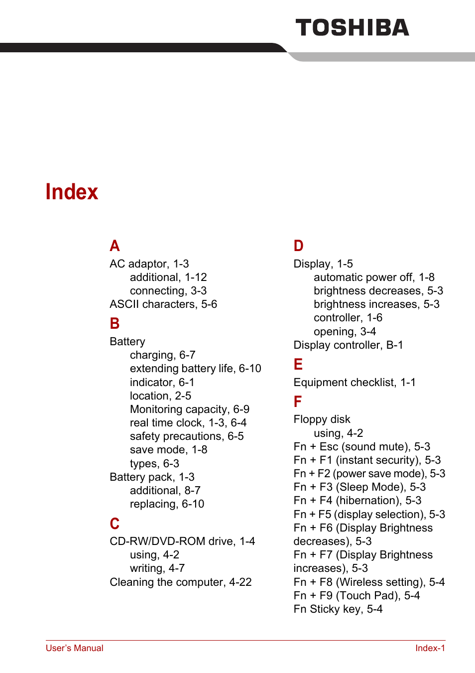 Index | Toshiba Satellite L30 (PSL33) User Manual | Page 160 / 162