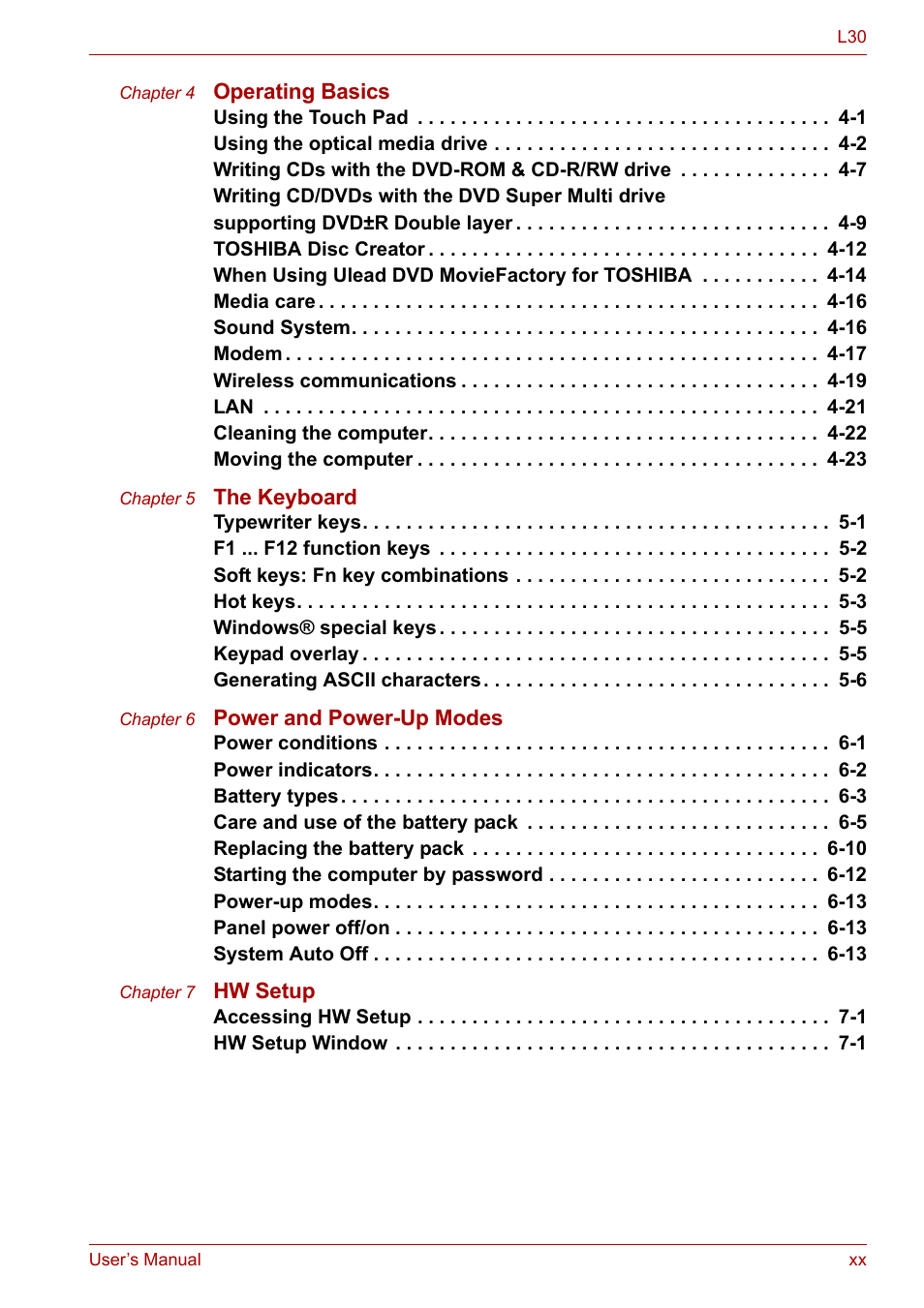 Toshiba Satellite L30 (PSL33) User Manual | Page 20 / 162