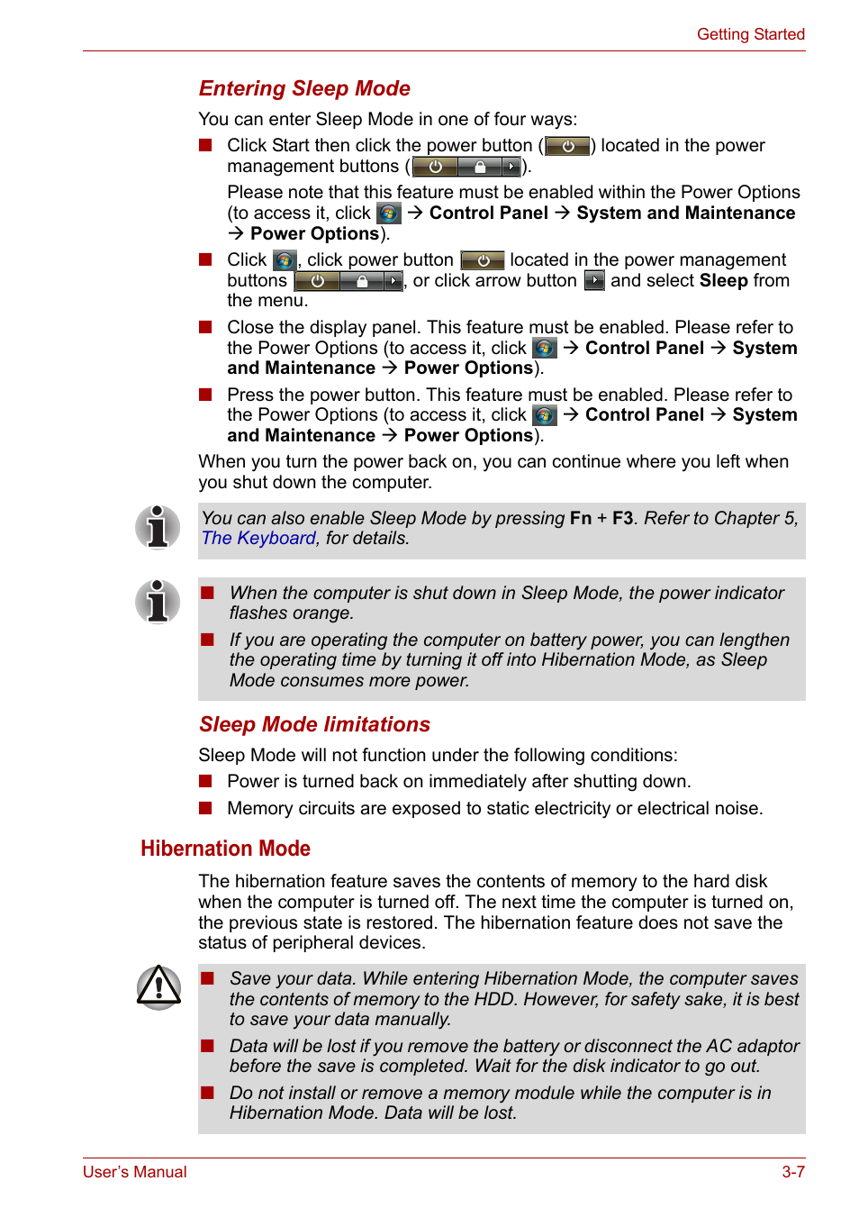 Hibernation mode | Toshiba Satellite L30 (PSL33) User Manual | Page 53 / 162