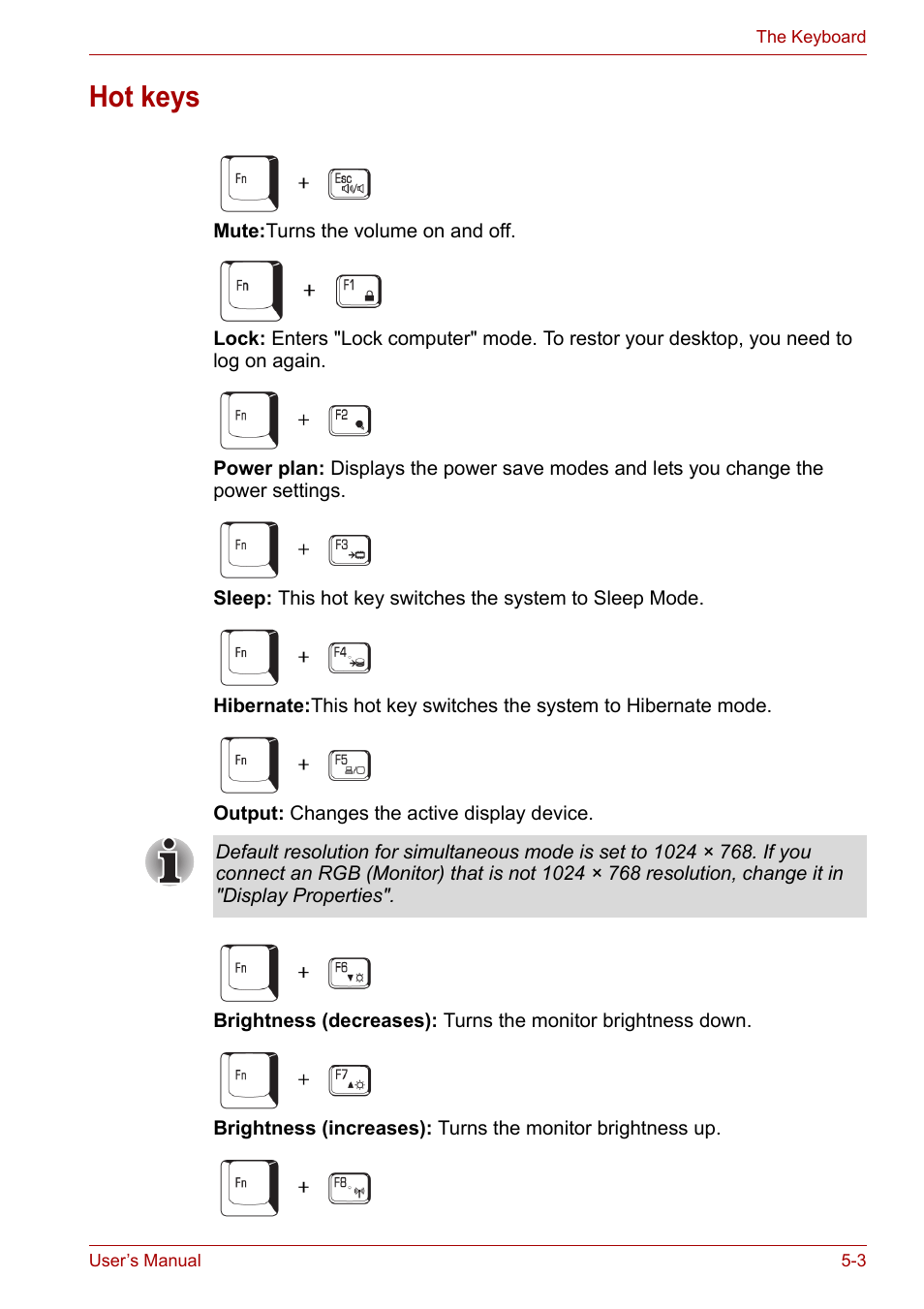 Hot keys, Hot keys -3 | Toshiba Satellite L30 (PSL33) User Manual | Page 82 / 162