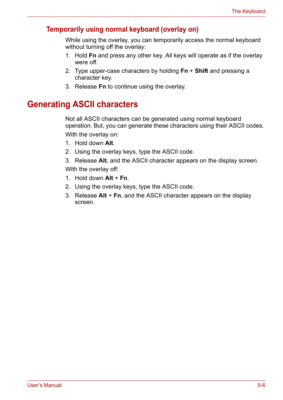 Generating ascii characters, Generating ascii characters -6 | Toshiba Satellite L30 (PSL33) User Manual | Page 85 / 162