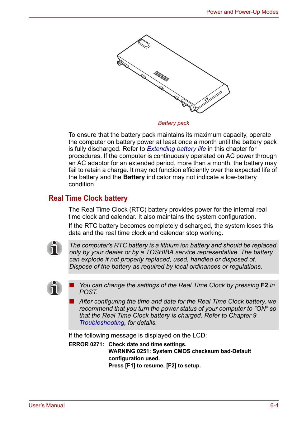 Real time clock battery | Toshiba Satellite L30 (PSL33) User Manual | Page 89 / 162