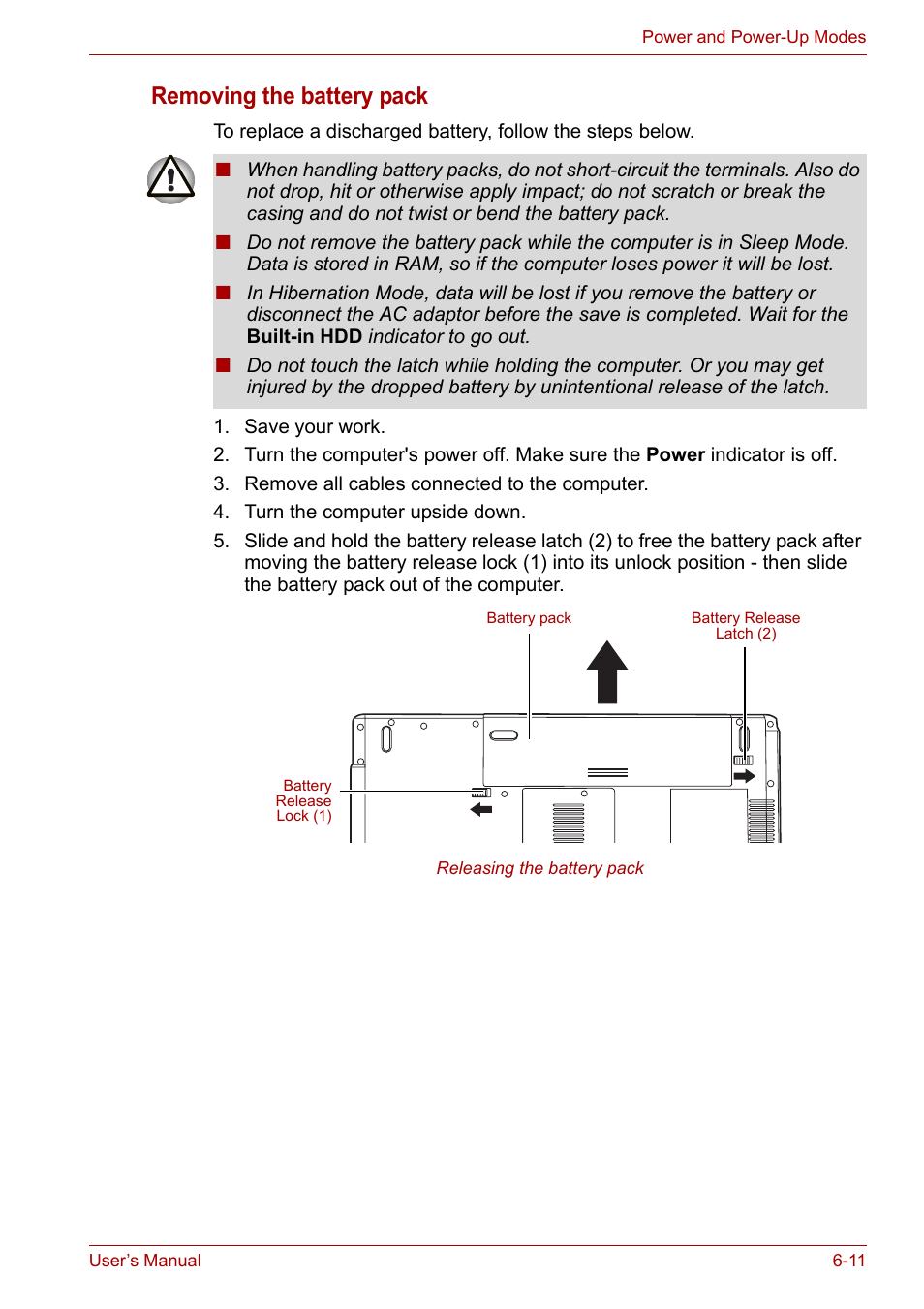 Removing the battery pack, Sectio | Toshiba Satellite L30 (PSL33) User Manual | Page 96 / 162