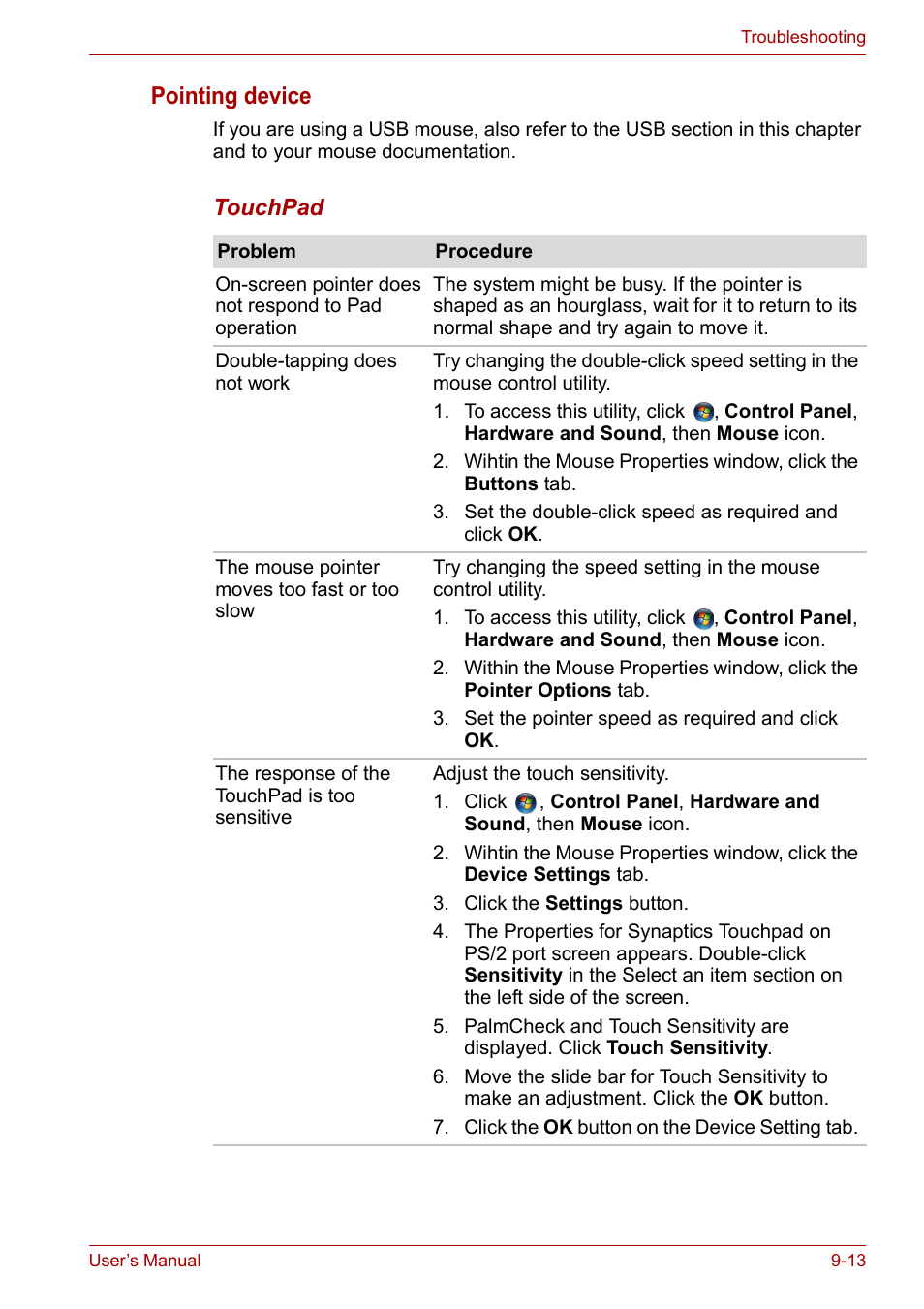 Pointing device | Toshiba Equium P300 User Manual | Page 158 / 199