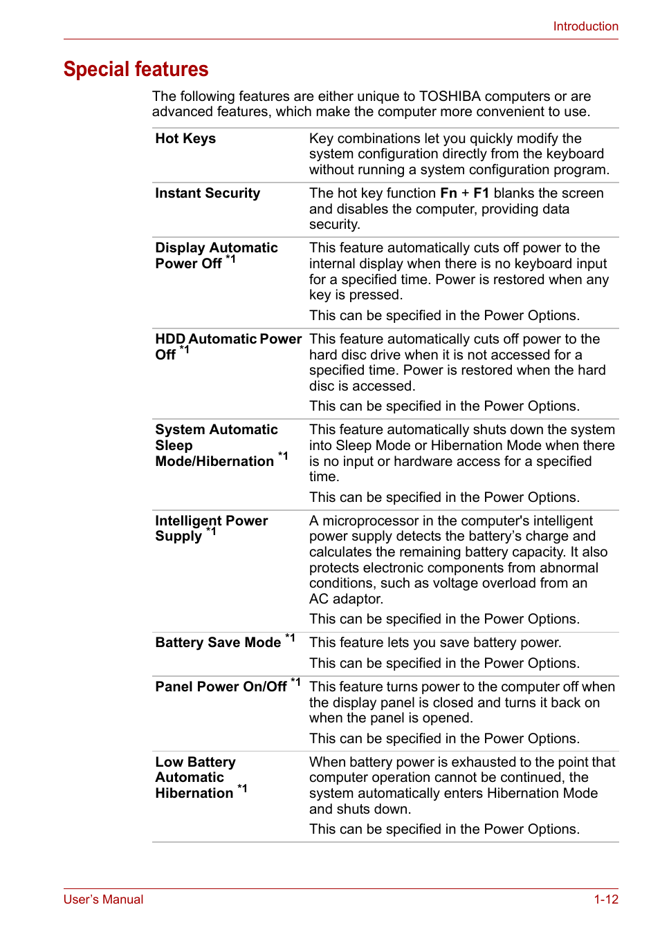 Special features, Special features -12 | Toshiba Equium P300 User Manual | Page 36 / 199