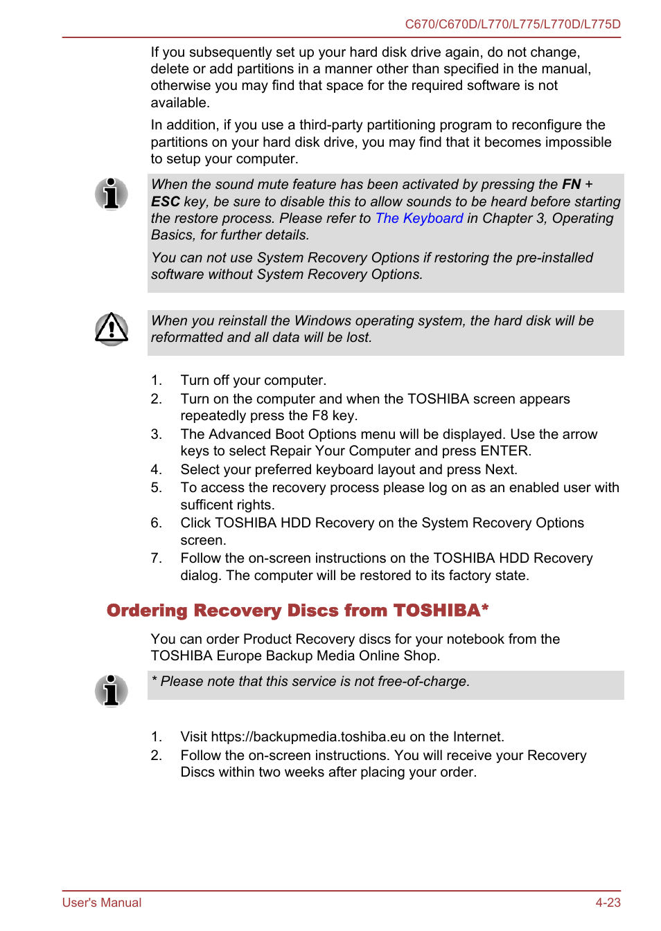 Ordering recovery discs from toshiba | Toshiba Satellite L775D User Manual | Page 113 / 165