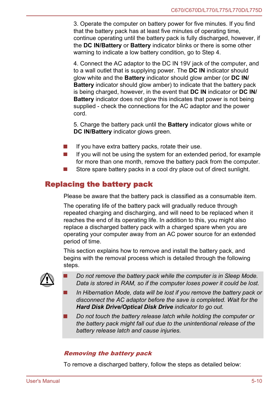 Replacing the battery pack, Section in | Toshiba Satellite L775D User Manual | Page 123 / 165