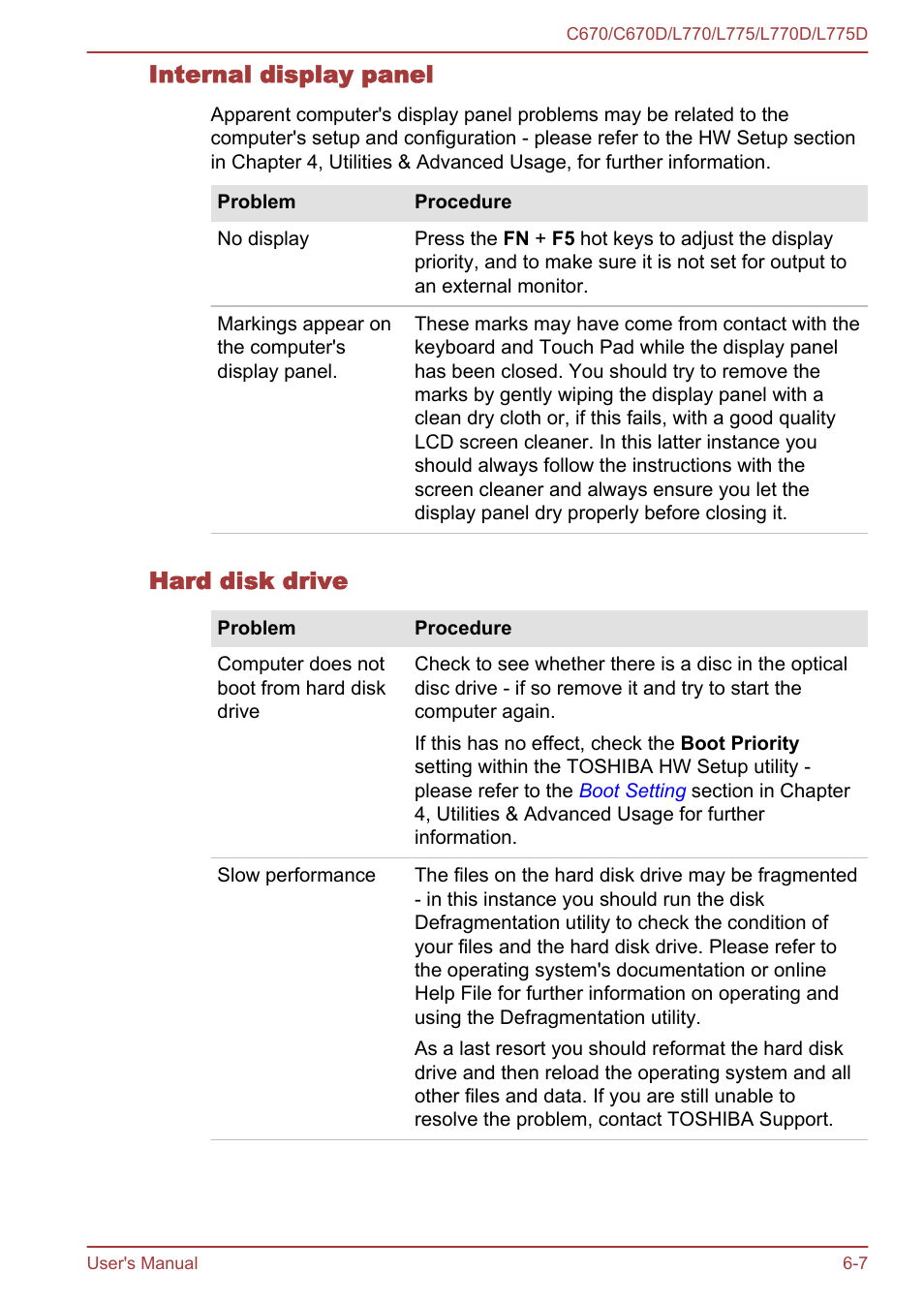 Internal display panel, Hard disk drive | Toshiba Satellite L775D User Manual | Page 132 / 165