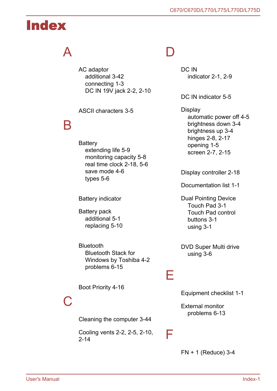 Index, Index a | Toshiba Satellite L775D User Manual | Page 162 / 165