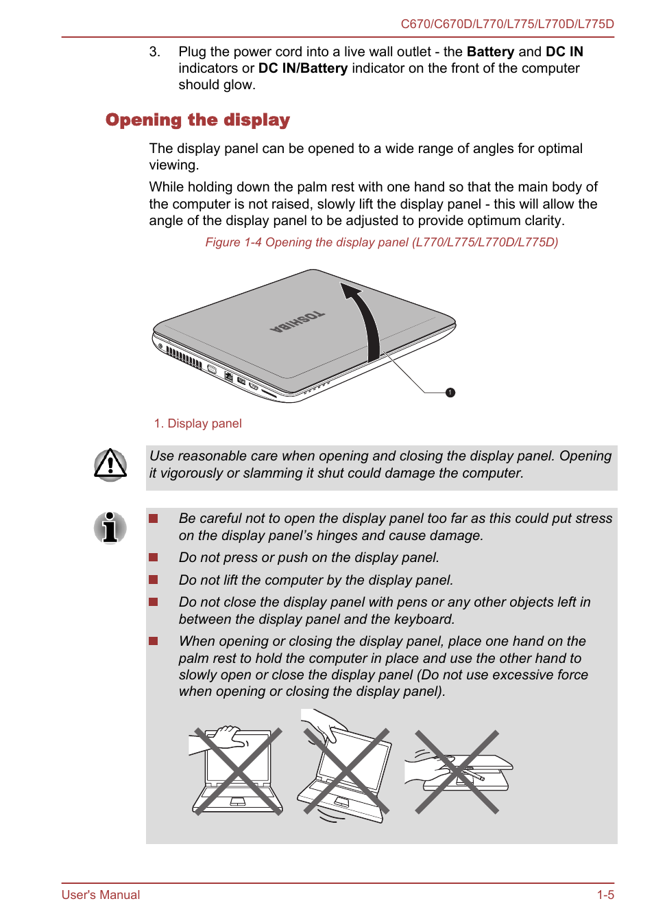 Opening the display | Toshiba Satellite L775D User Manual | Page 20 / 165