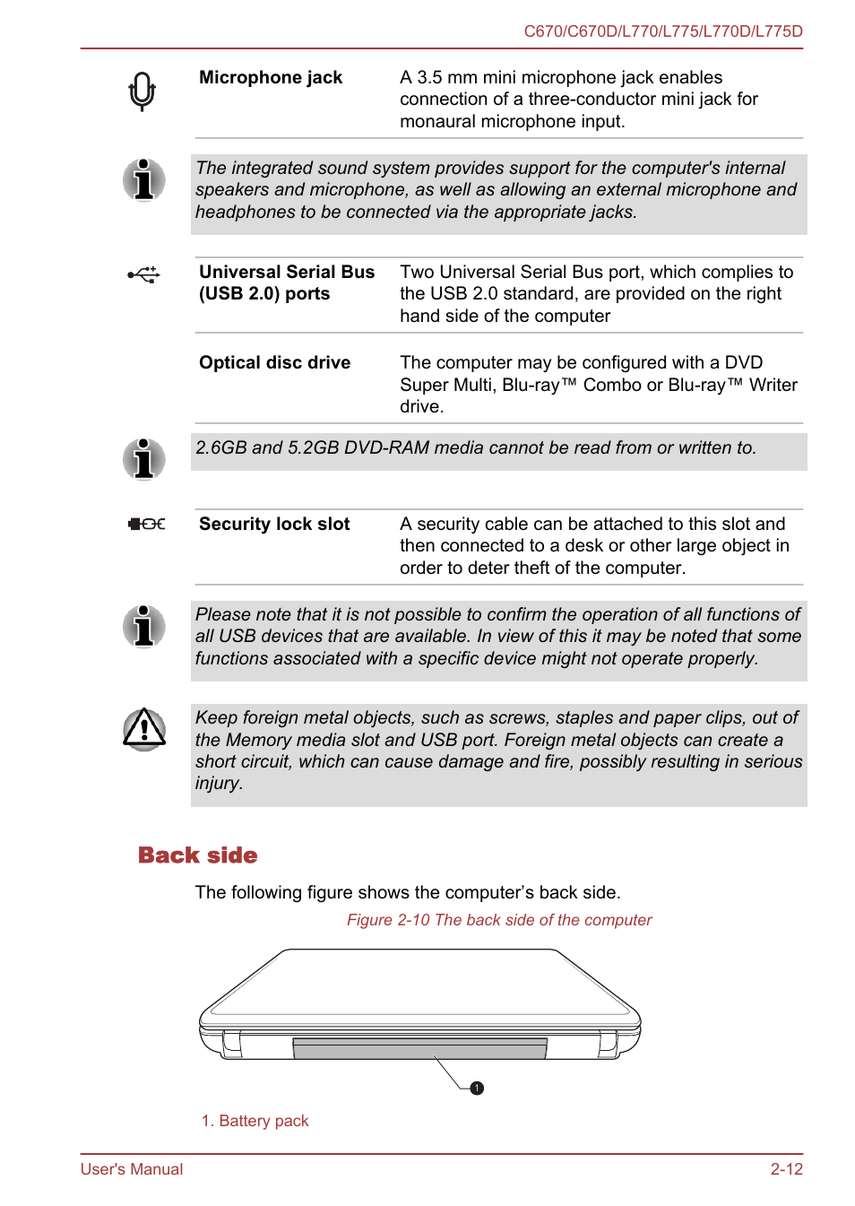 Back side | Toshiba Satellite L775D User Manual | Page 37 / 165