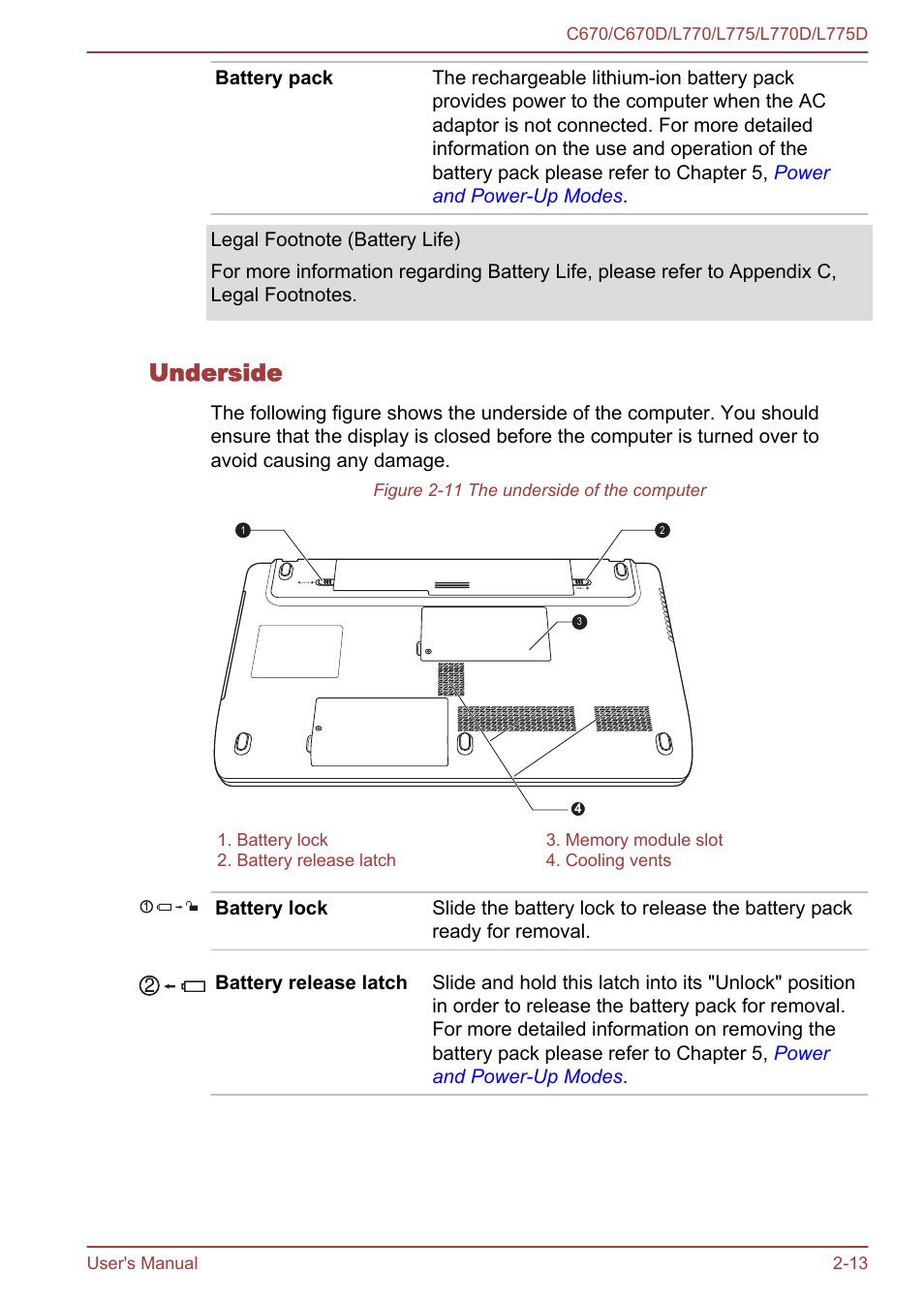 Underside | Toshiba Satellite L775D User Manual | Page 38 / 165