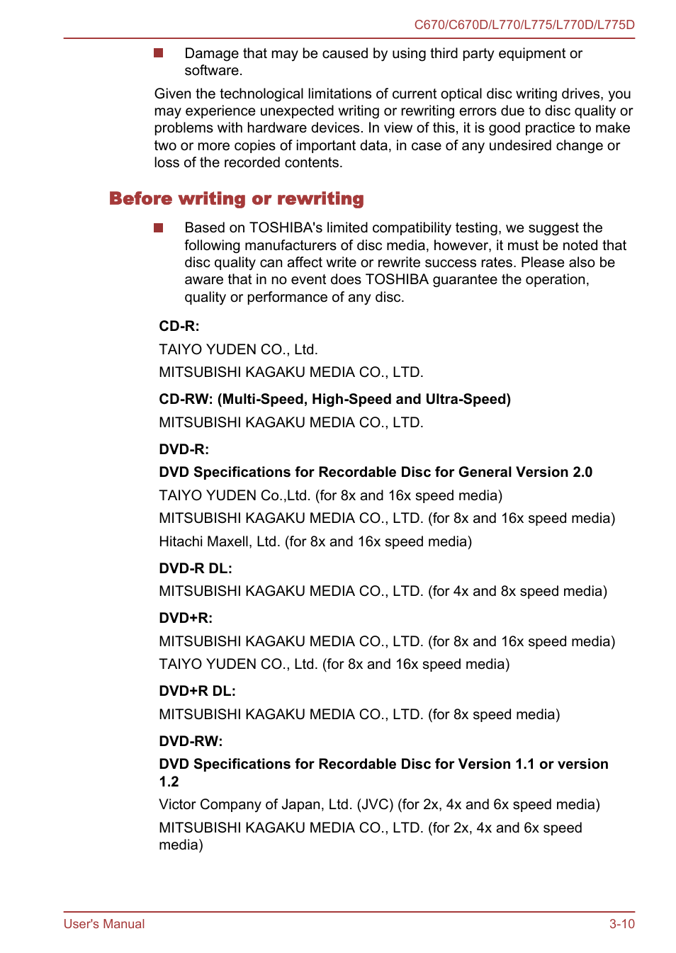 Before writing or rewriting | Toshiba Satellite L775D User Manual | Page 54 / 165