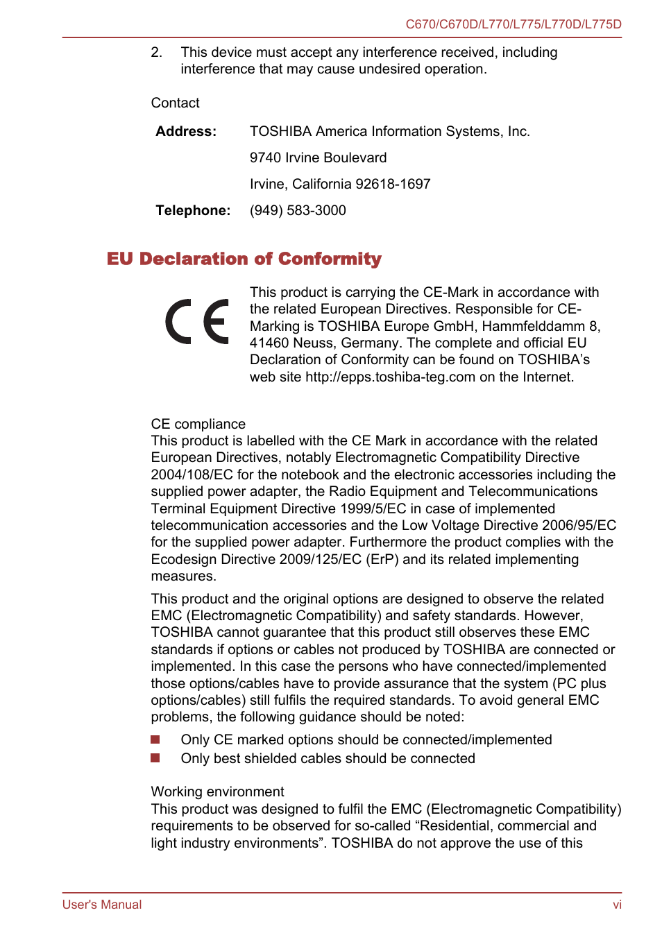 Eu declaration of conformity | Toshiba Satellite L775D User Manual | Page 6 / 165