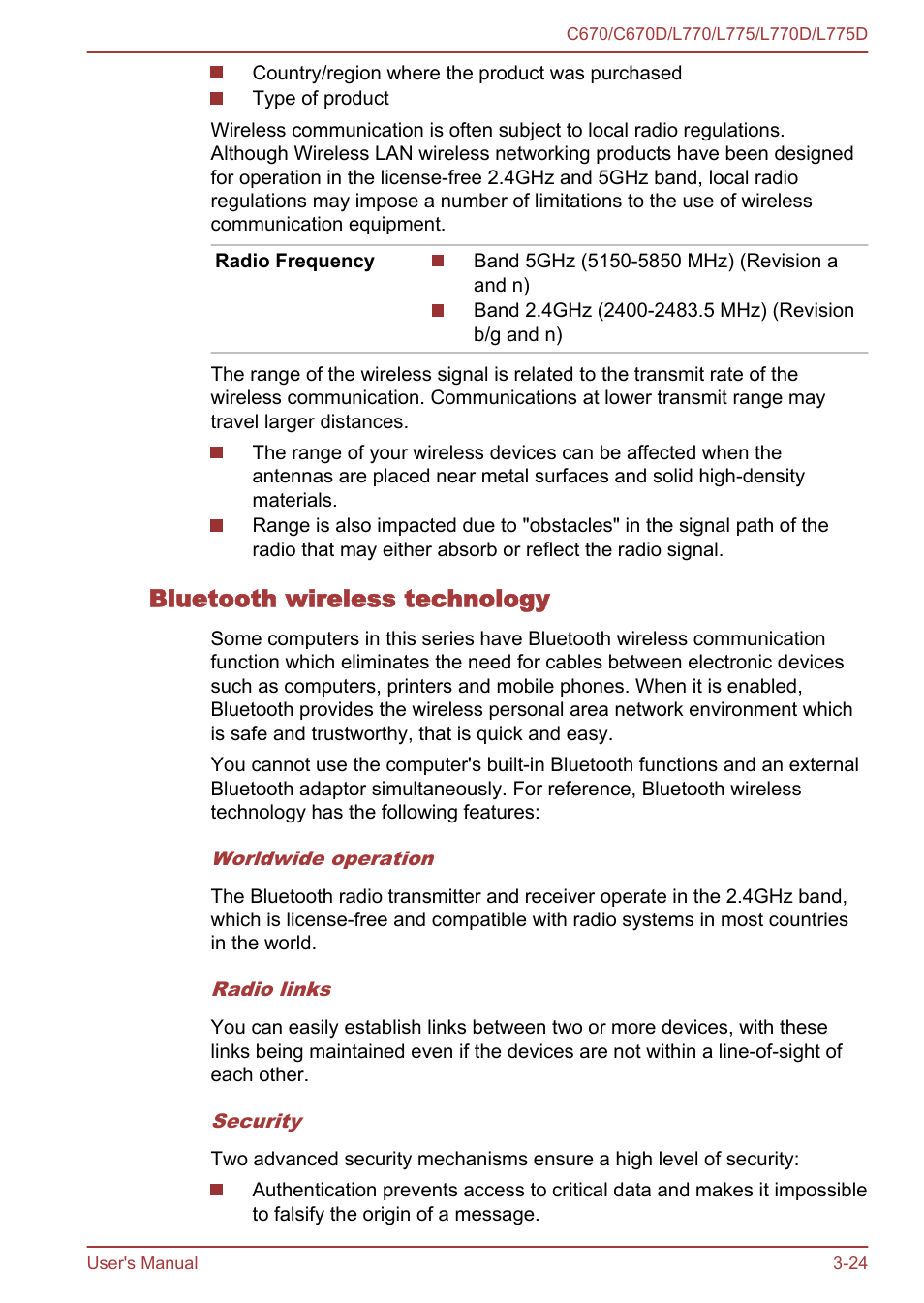 Bluetooth wireless technology | Toshiba Satellite L775D User Manual | Page 68 / 165
