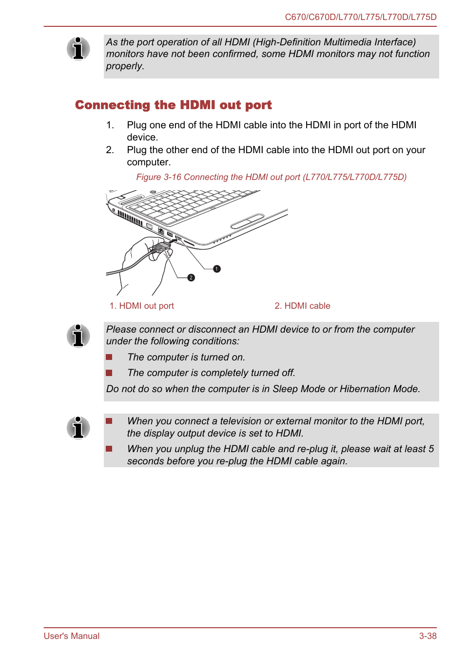 Connecting the hdmi out port | Toshiba Satellite L775D User Manual | Page 82 / 165