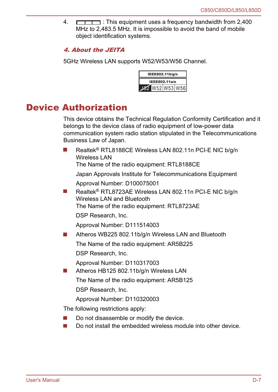 Device authorization | Toshiba Satellite L855 User Manual | Page 144 / 152