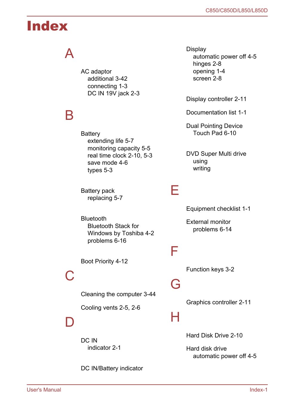 Index, Index a | Toshiba Satellite L855 User Manual | Page 150 / 152