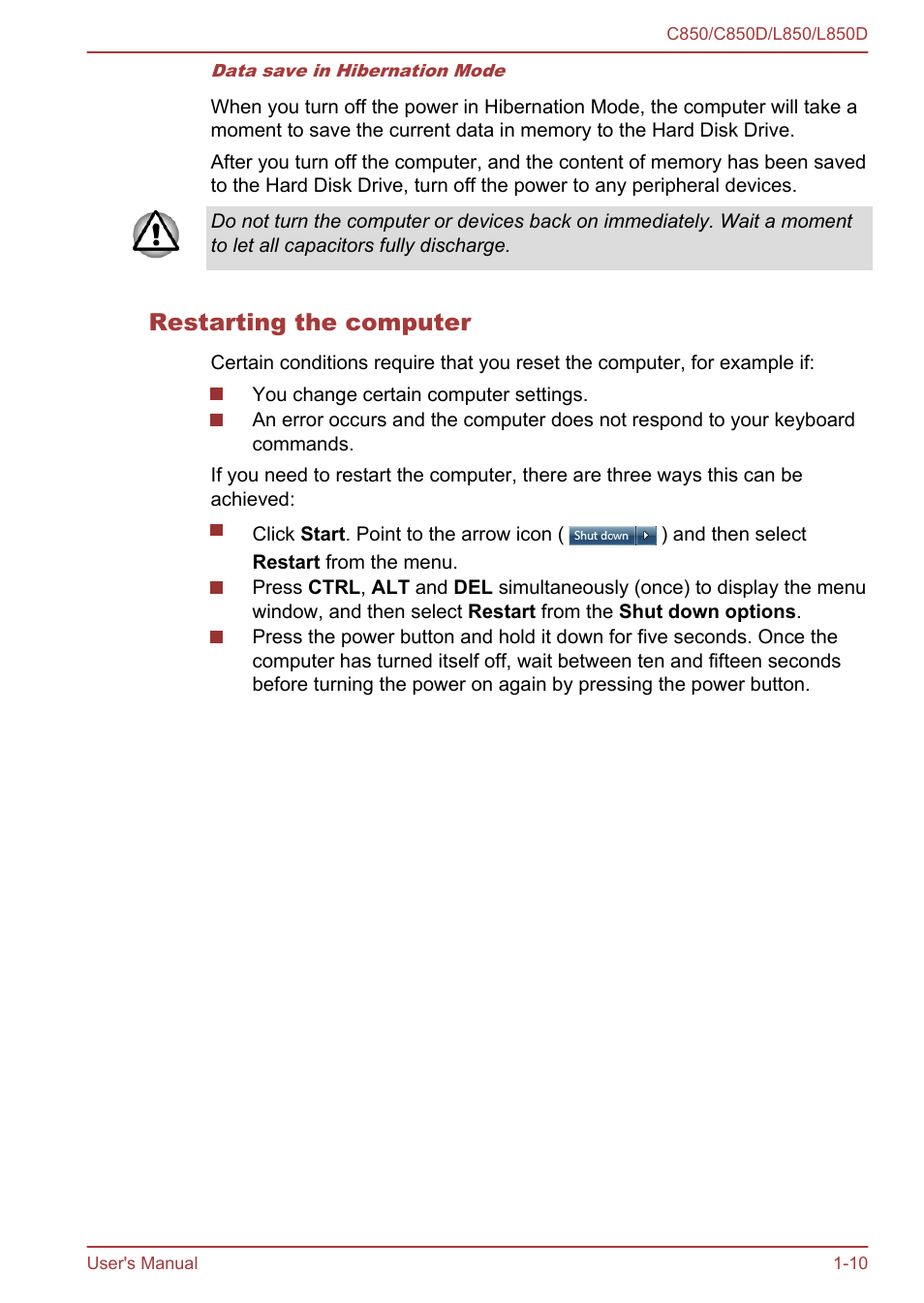 Restarting the computer | Toshiba Satellite L855 User Manual | Page 25 / 152