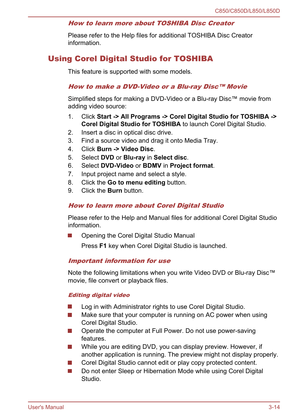 Using corel digital studio for toshiba | Toshiba Satellite L855 User Manual | Page 51 / 152