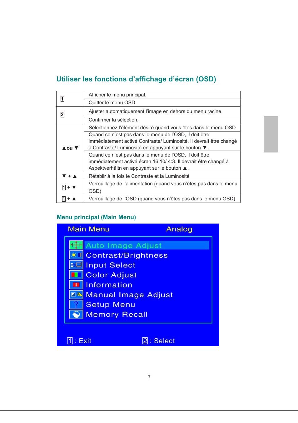 Utiliser les fonctions d'affichage d'écran (osd), Français, Utiliser les fonctions d’affichage d’écran (osd) | AOC 2219V1 User Manual | Page 23 / 45