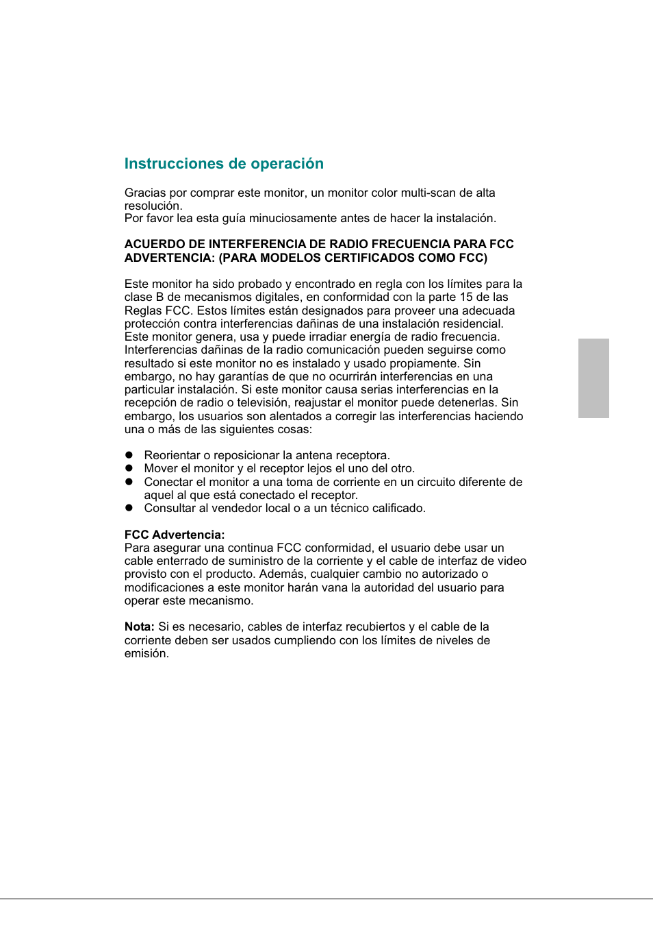 Instrucciones de operación, Español | AOC 2219V1 User Manual | Page 31 / 45