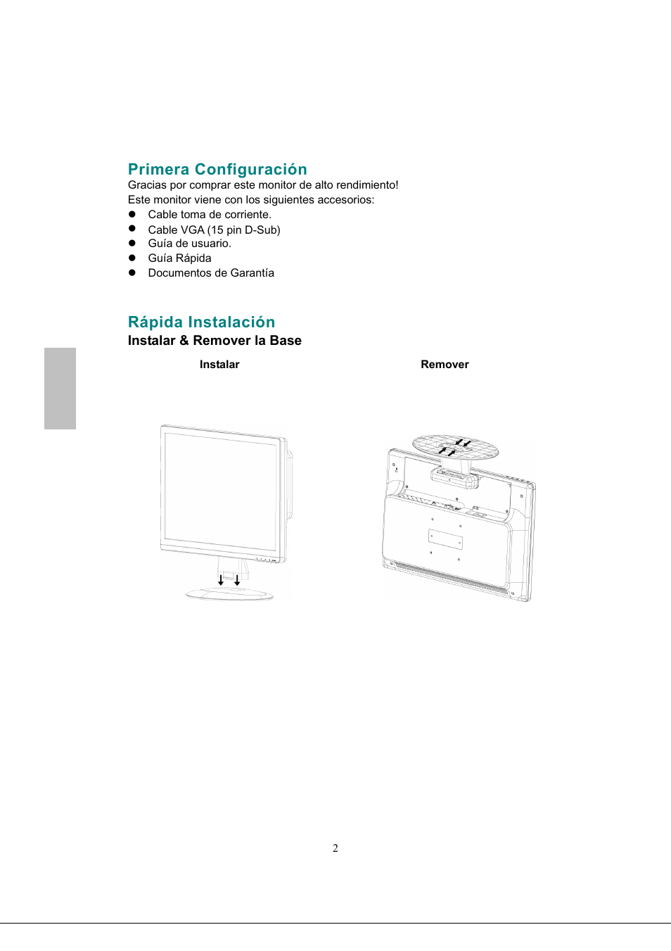 Primera configuración, Rápida instalación, Español | AOC 2219V1 User Manual | Page 34 / 45