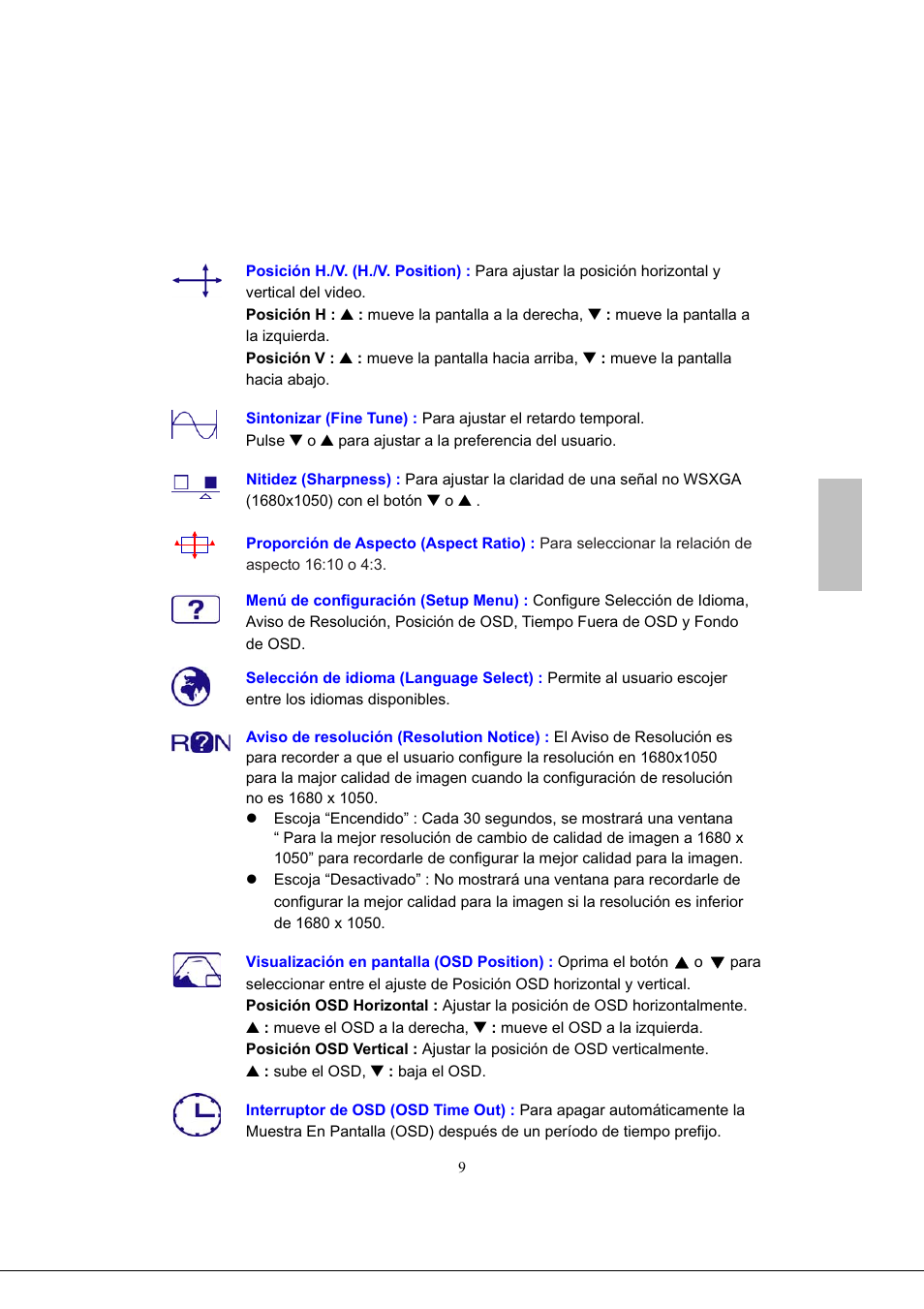 Español | AOC 2219V1 User Manual | Page 41 / 45
