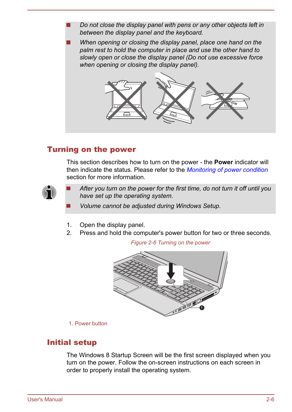 Turning on the power, Initial setup | Toshiba Satellite Pro C870 User Manual | Page 36 / 146