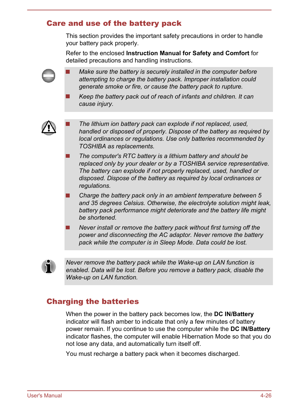 Care and use of the battery pack, Charging the batteries | Toshiba Satellite Pro C870 User Manual | Page 84 / 146