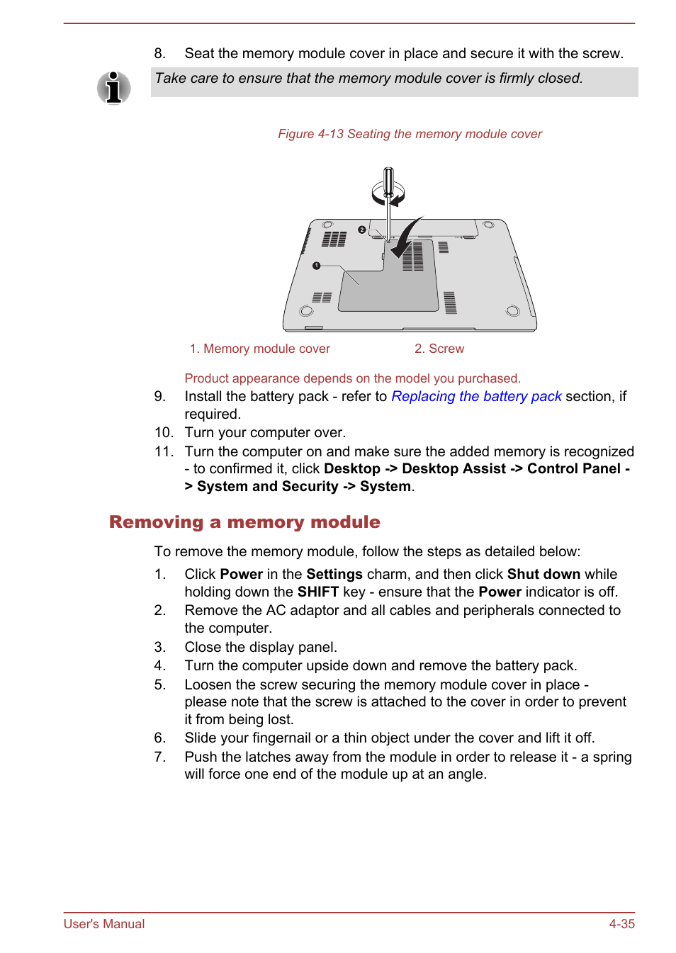 Removing a memory module | Toshiba Satellite Pro C870 User Manual | Page 93 / 146