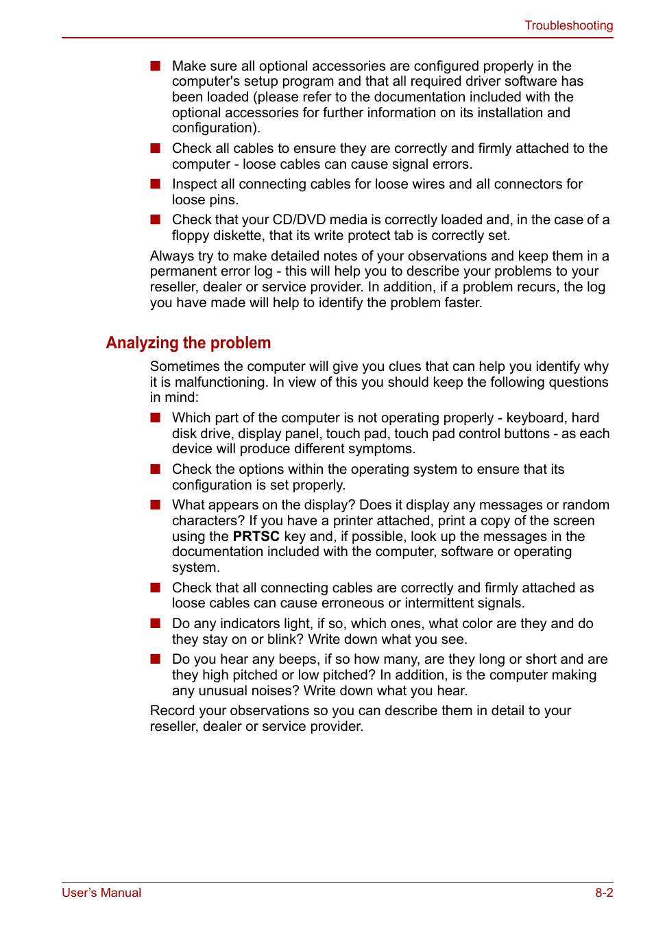 Analyzing the problem | Toshiba Satellite Pro C660 User Manual | Page 112 / 144