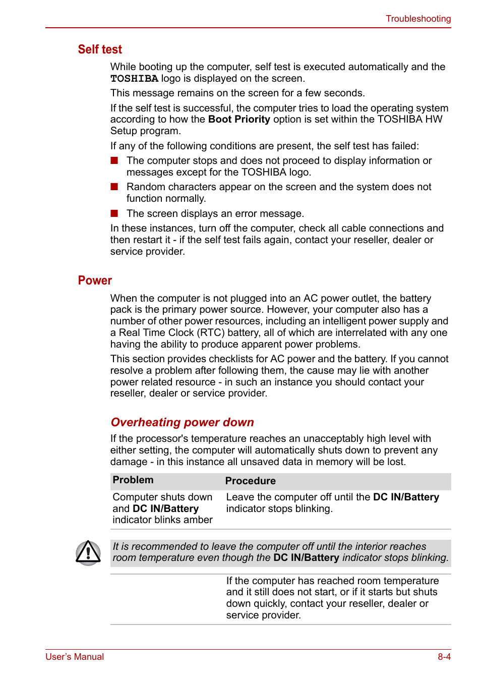 Self test, Power | Toshiba Satellite Pro C660 User Manual | Page 114 / 144