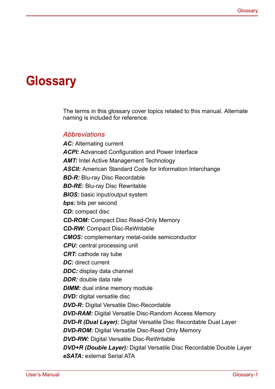 Glossary | Toshiba Satellite Pro C660 User Manual | Page 140 / 144